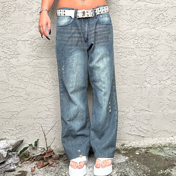 Y2k Distressed Dark Wash Fusai Baggy Jeans - Picture 10 of 10